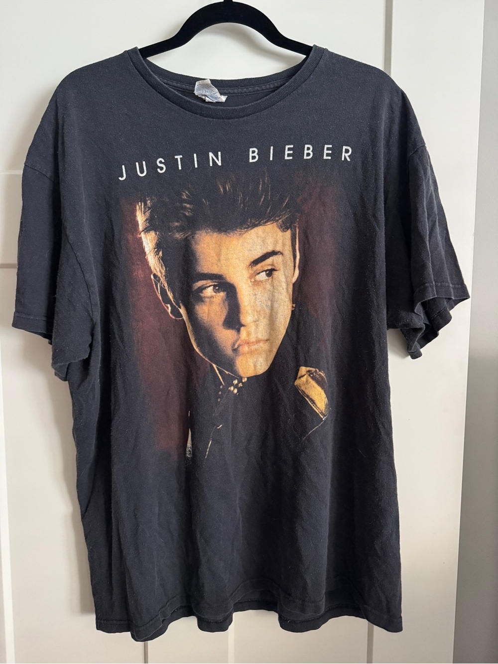 Justin Bieber Black Portrait Graphic Tee with Warm Accent Print